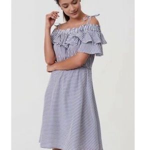 Loft striped blue shoulder dress size small